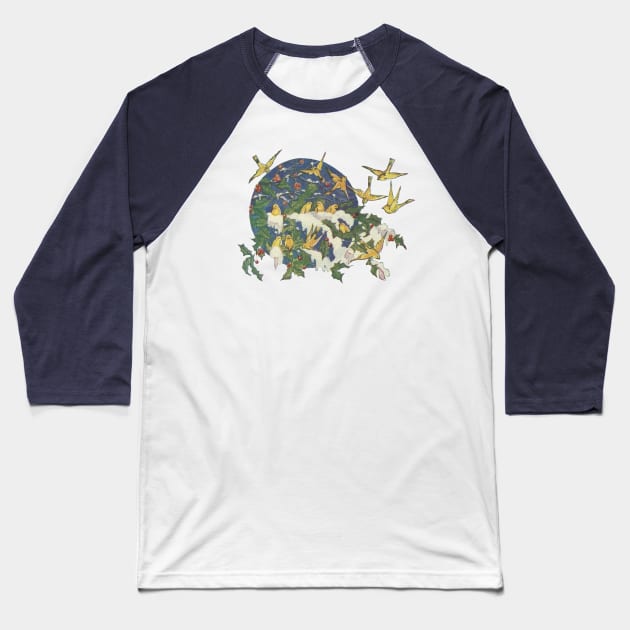 Snowbirds, Holly, and Snow - Christmas Baseball T-Shirt by ButterflyInTheAttic